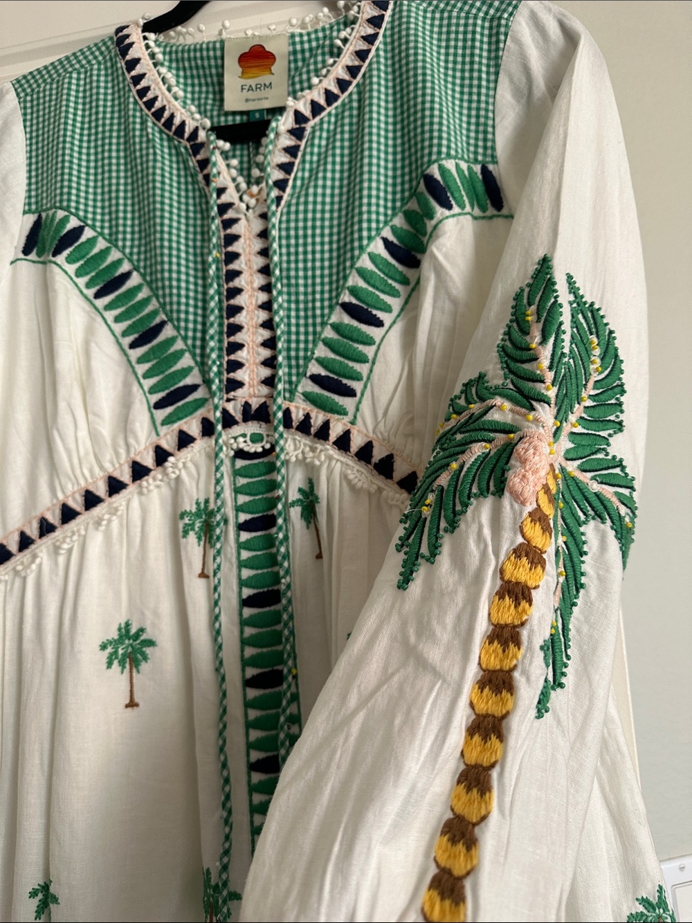 FARM Rio Green & White Palm-Print Embroidered Maxi Dress - Picture 3 of 4